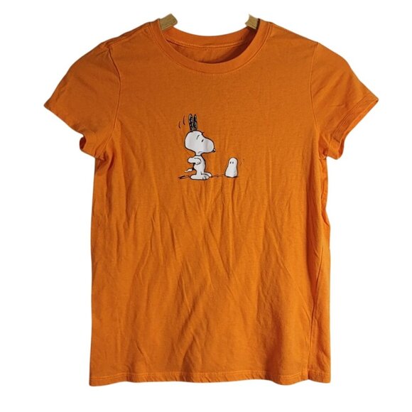 Peanuts Halloween T Shirt Orange Small Snoopy Ghost Woodstock Short Sleeve Crew - Picture 1 of 6